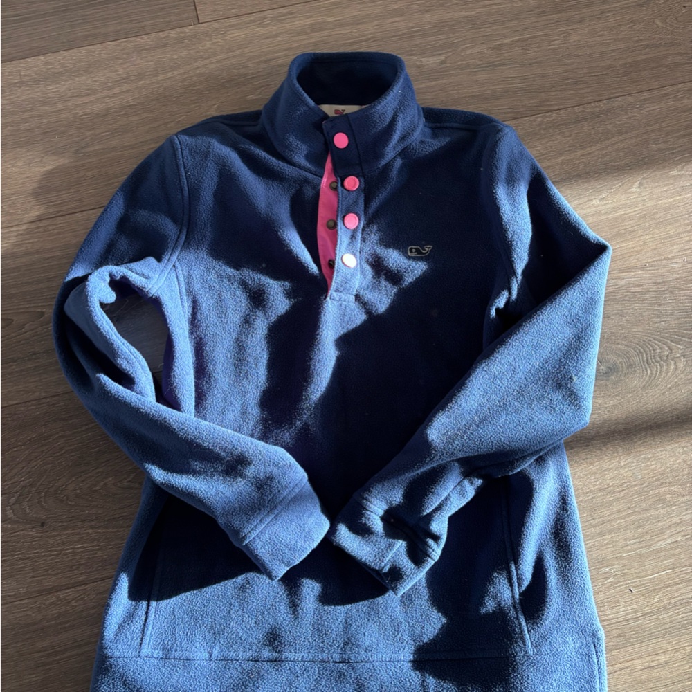 Vineyard Vines Navy Pullover with Pink Accents